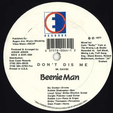Buy Today ReggaeCollector.com - Beenie Man - Don't Dis Me (East Coast US)