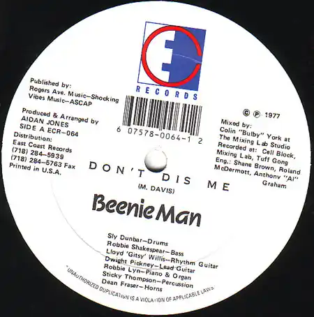 ReggaeCollector.com - Beenie Man / Marcia Griffiths - Don't Dis Me / Evil Men's Wives (East Coast Records US) Exclusive Offer
