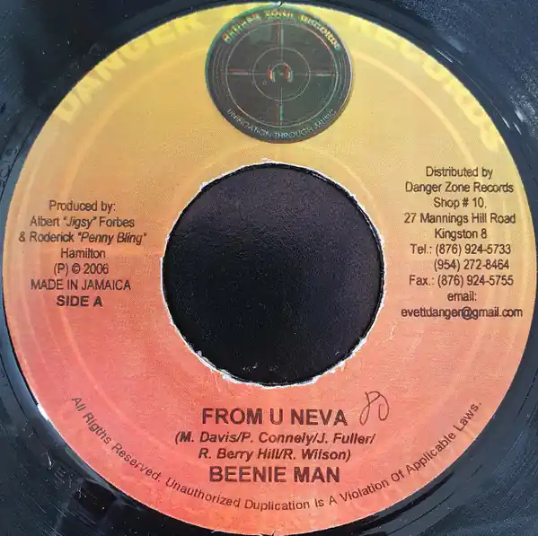 ReggaeCollector.com - Beenie Man / Mikey Pelpa - From U Neva / Get A Grip (Raw) (Danger Zone Records JM) Authentic
