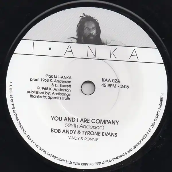 Free Delivery ReggaeCollector.com - Bob Andy & Tyrone Evans - You And I Are Company (I-Anka JM)